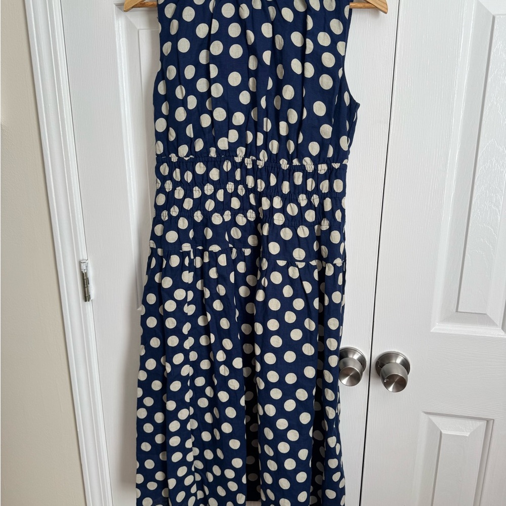 J. Crew Navy Blue with Cream Polka Dot Dress